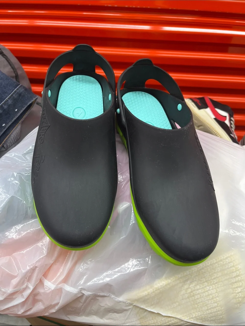 Men's Black Slip-On Clogs with Lime Green Outsole